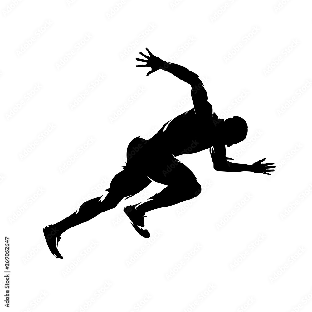 Running man, side view, isolated vector silhouette. Run