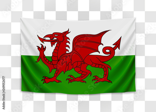 Hanging flag of Wales. Wales. National flag concept. photo