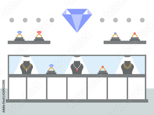 Jewelry shop interior, flat style