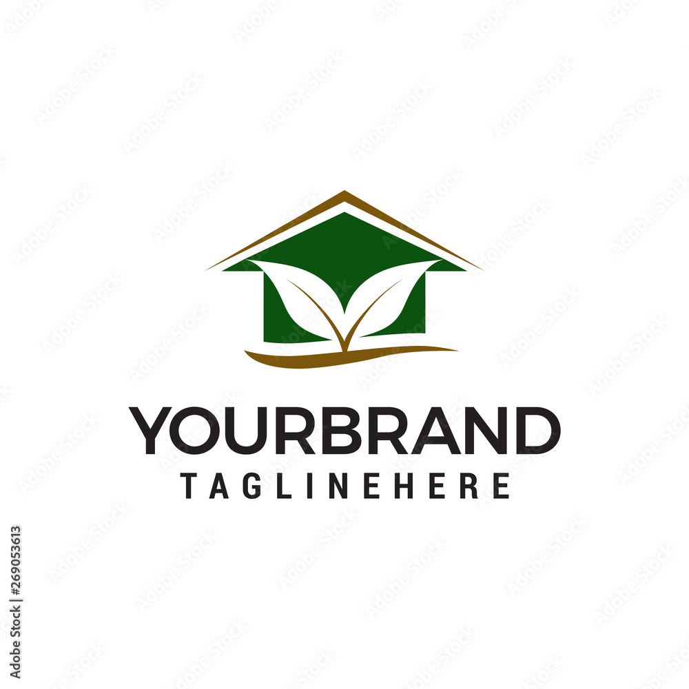 leaf house logo design concept template vector leaf house logo design concept template vector
