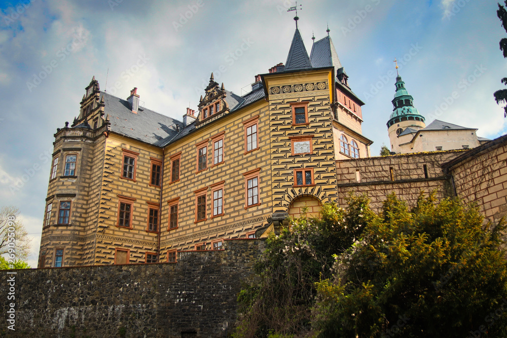 Obraz premium Medieval Gothic and Renaissance style castle on top of the hill in Frydlant, Czech Republic