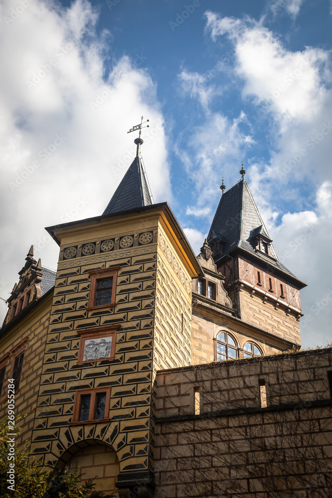 Medieval Gothic and Renaissance style castle on top of the hill in Frydlant, Czech Republic