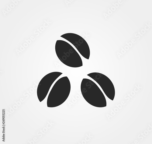 Three black coffee beans icon.