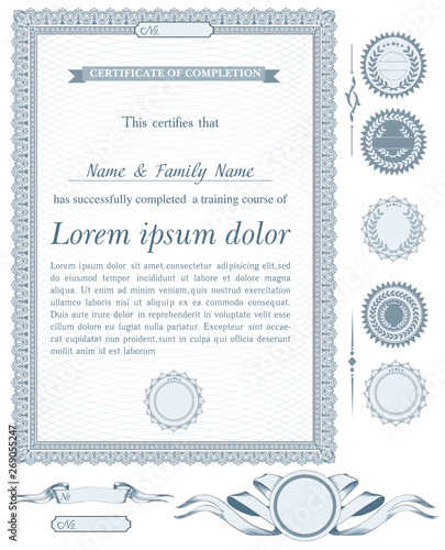 Blue vertical certificate template with additional design elements