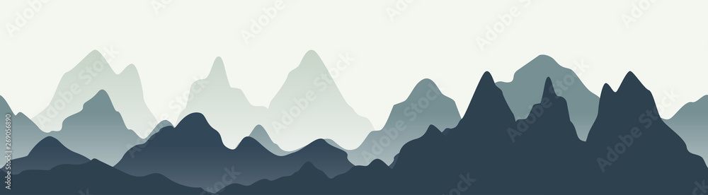 Naklejka premium Horizontal mountain landscape. Seamless mountains background. Outdoor and hiking concept. Vector illustration.