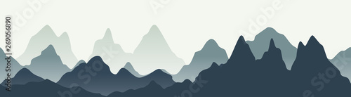 Horizontal mountain landscape. Seamless mountains background. Outdoor and hiking concept. Vector illustration.