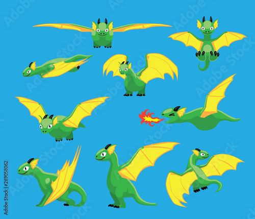 Green Dragon Cute Cartoon Vector
