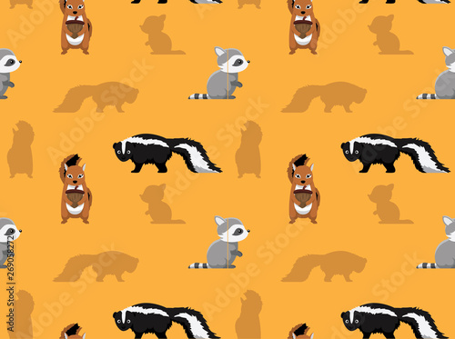 Chipmunk Raccoon Skunk Animals Seamless Wallpaper 3