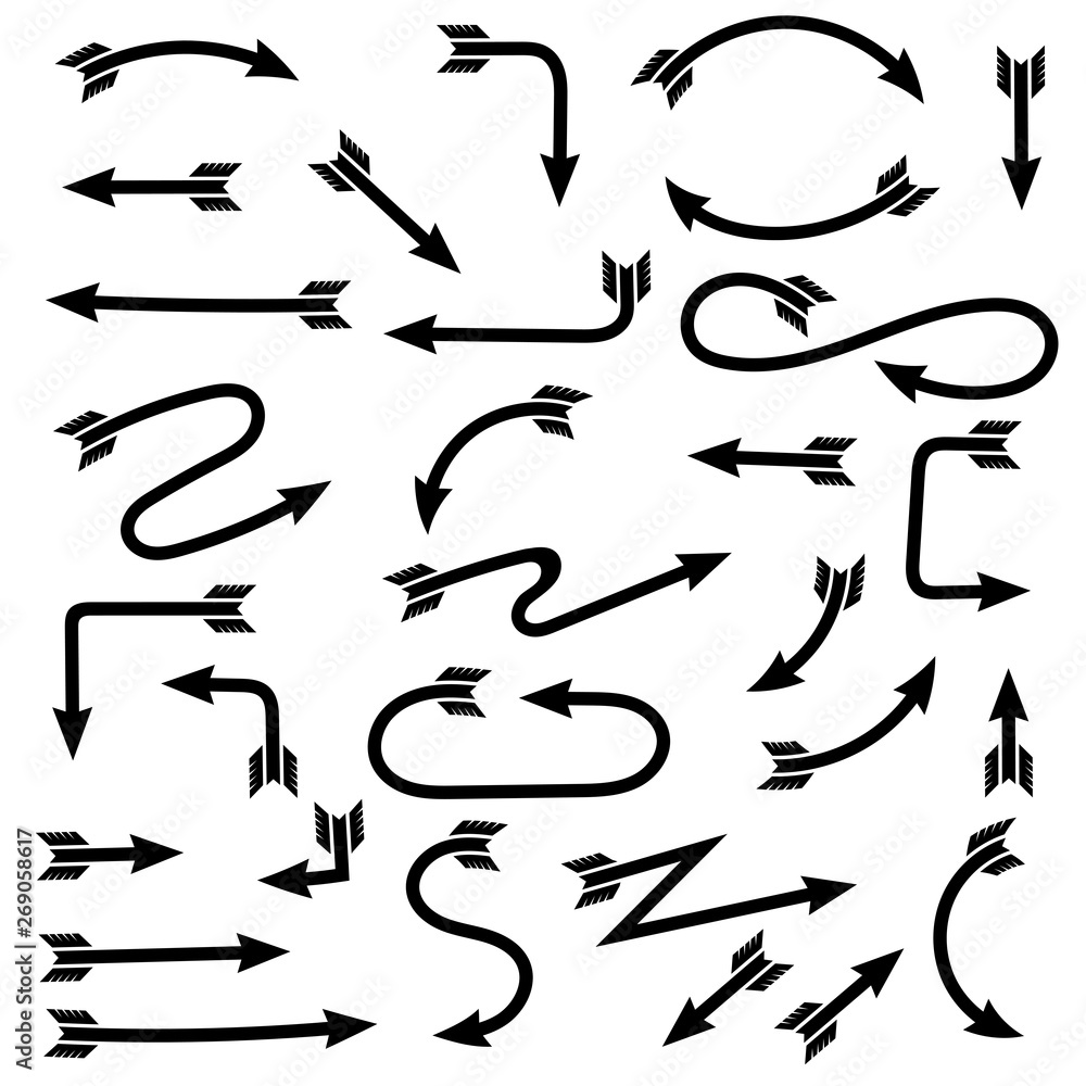 Black hand drawn arrows. Set of doodles Black hand drawn arrows. Set of doodles