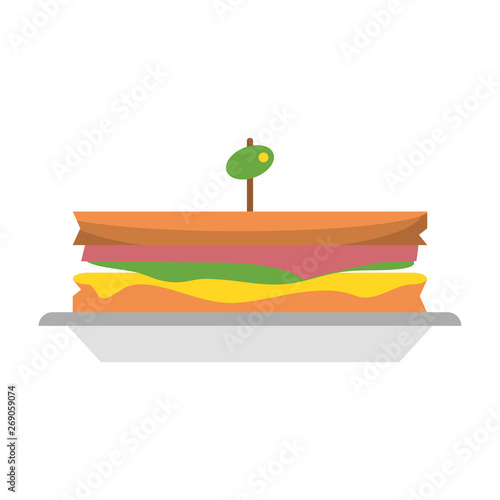 Sandwich with olive on dish Vector illustration