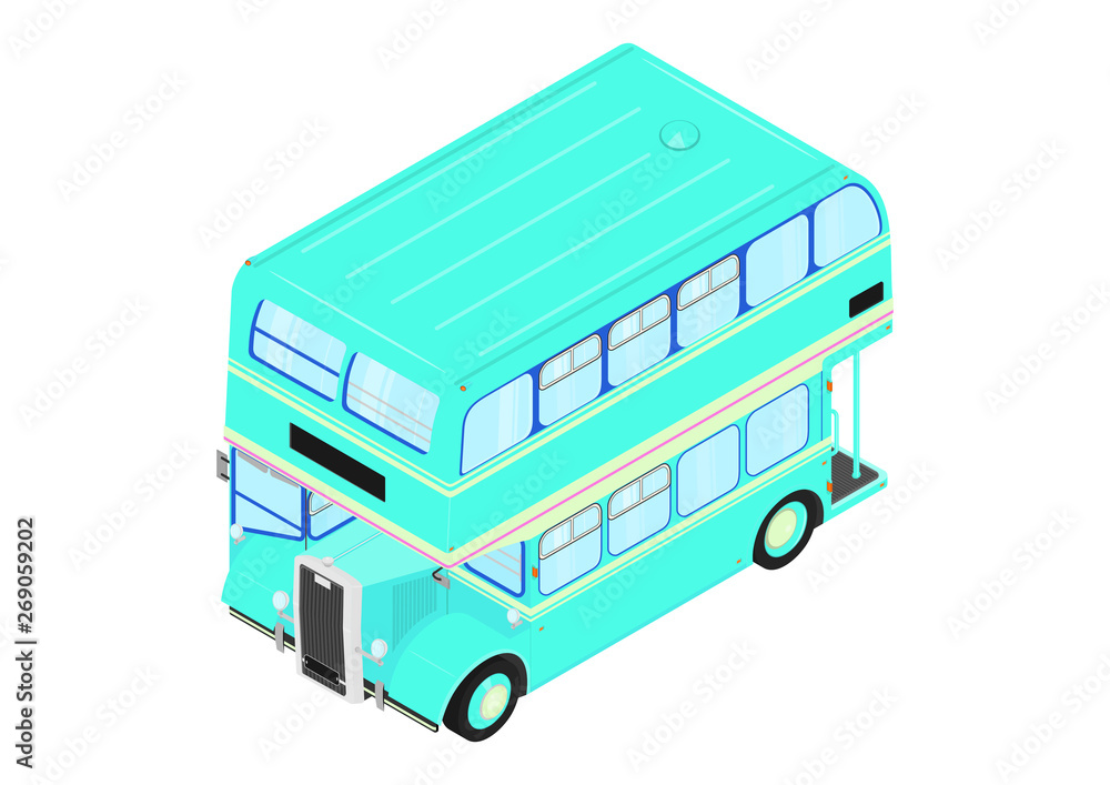 Cartoon double decker bus on a white background. Isometric view. Flat vector. Cartoon double decker bus on a white background. Isometric view. Flat vector.