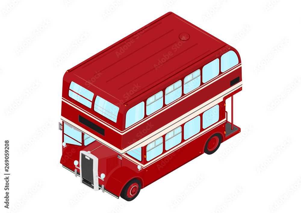 Cartoon double decker bus on a white background. Isometric view. Flat vector. Cartoon double decker bus on a white background. Isometric view. Flat vector.