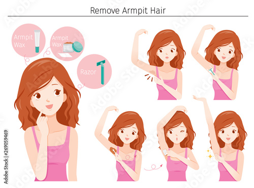 Set Of Young Woman Remove Her Armpit Hair