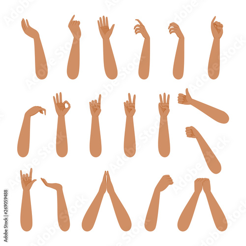 Set Of Forearm And Hand Of Black Skin Human In Various Gestures