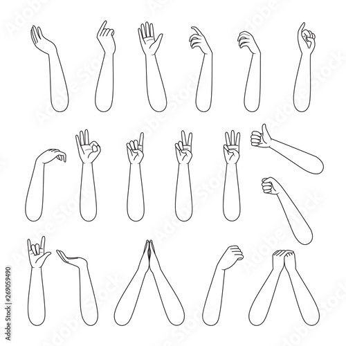 Set Of Forearm And Hand Of Human In Various Gestures, Outline