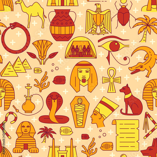 Egypt seamless pattern in colored line style