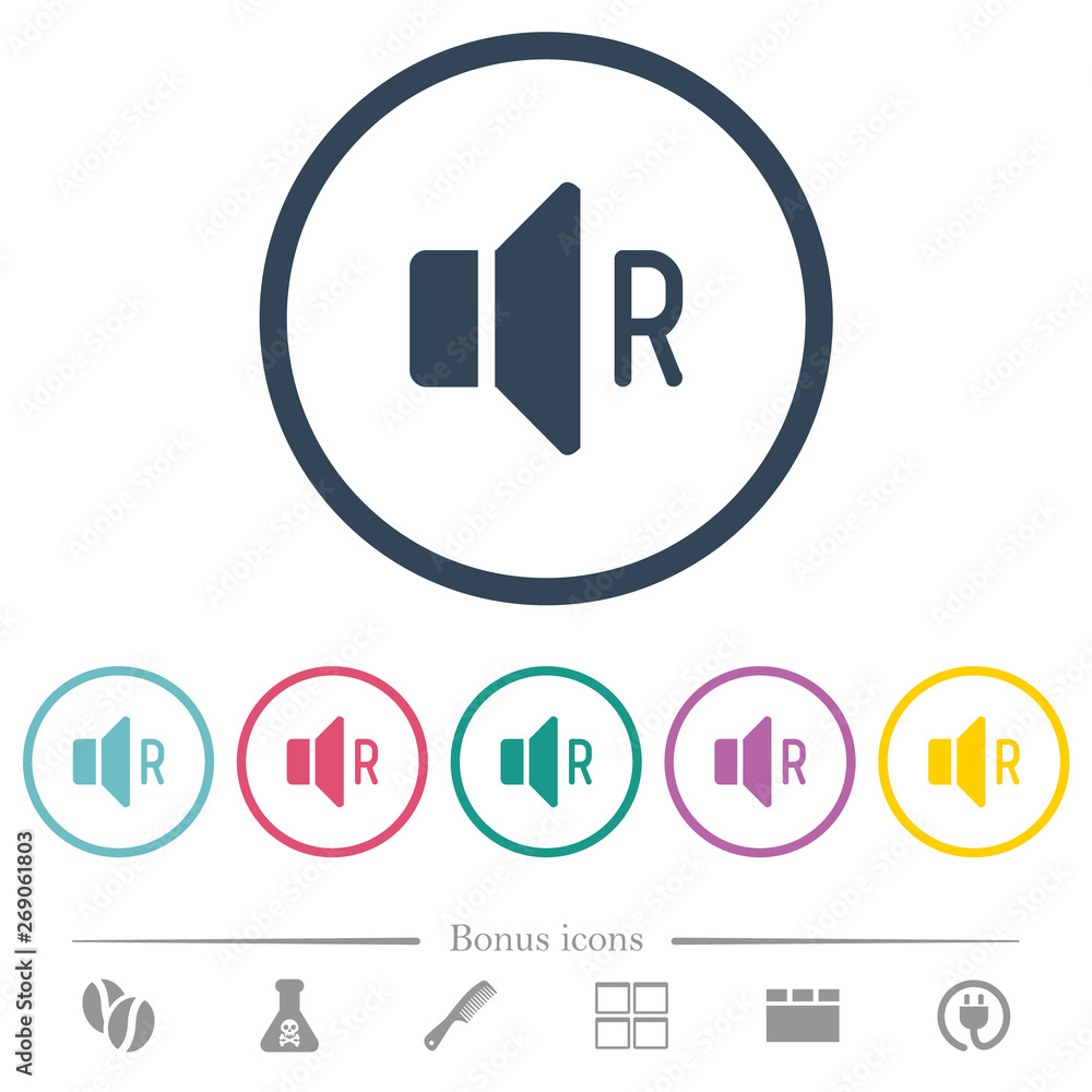 Right audio channel flat color icons in round outlines Right audio channel flat color icons in round outlines