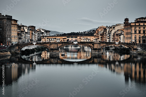 View of Gold Ponte Vecchio Bridge in Florence Arno river