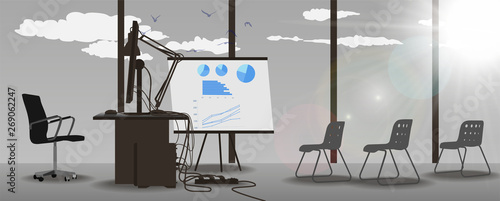 office for talks, presentations and training. Black and white vector design