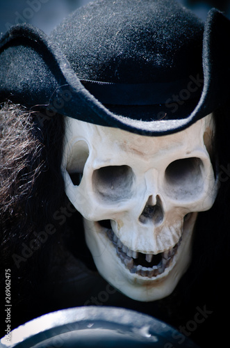 Skeleton pirate close up with hat on
