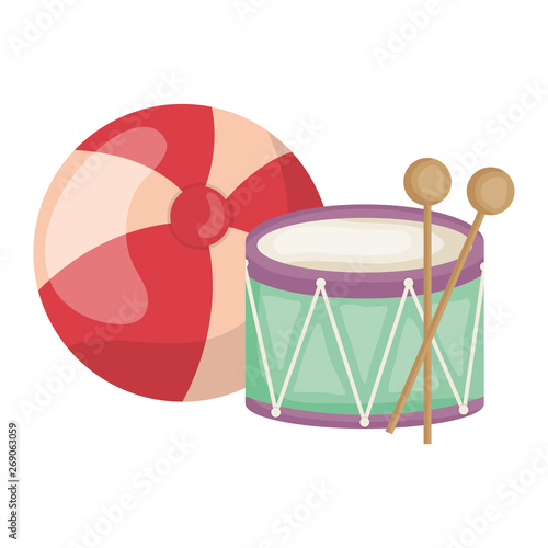 plastic balloon with drum toys square frame and birthday elements vector illustraitor photo