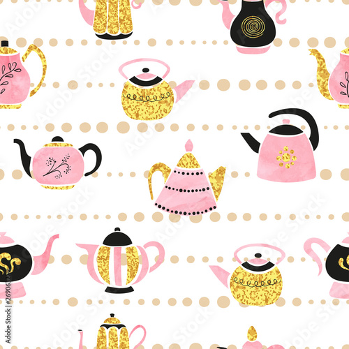 Seamless cute teapots patte...