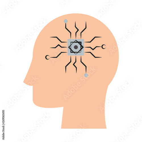 Human head with chip technology Vector illustration
