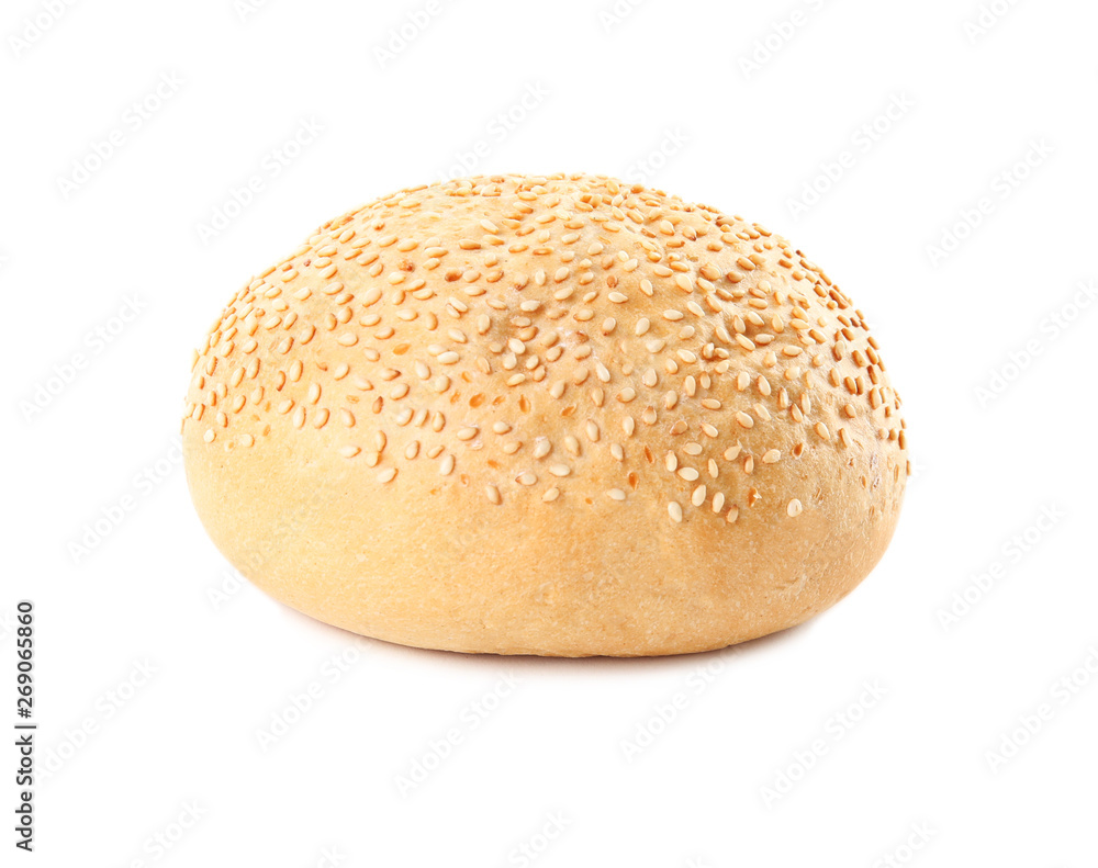Bun with sesame seeds isolated on white. Fresh bread Bun with sesame seeds isolated on white. Fresh bread