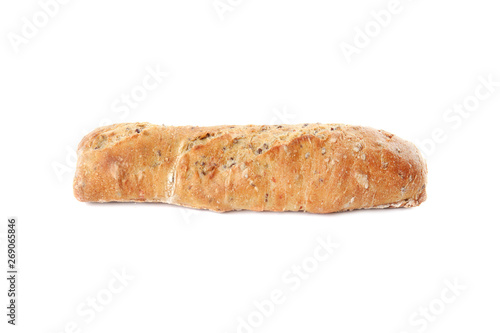 Tasty mini baguette isolated on white. Fresh bread