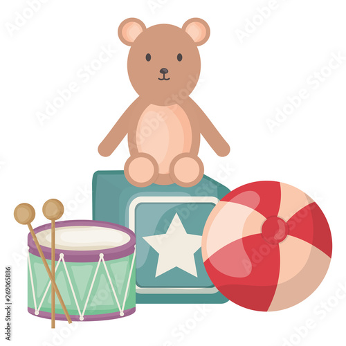 plastic balloon with teddy and toys square frame and birthday elements vector illustraitor photo