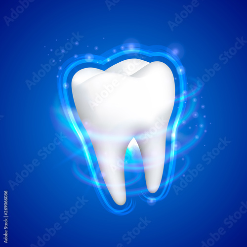 Tooth on a blue background, template design element,