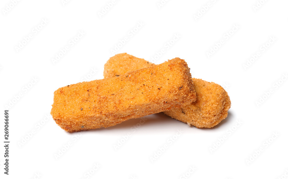 Tasty crispy cheese sticks isolated on white Tasty crispy cheese sticks isolated on white