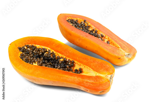 papaya slice isolated on white background