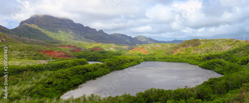 Fotografie Panoramic view of Menehune fish pond aka Alekoko Fishpond on a bright summer day