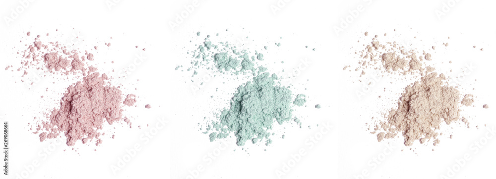 Various cosmetic powder isolated on white background - obrazy, fototapety, plakaty 