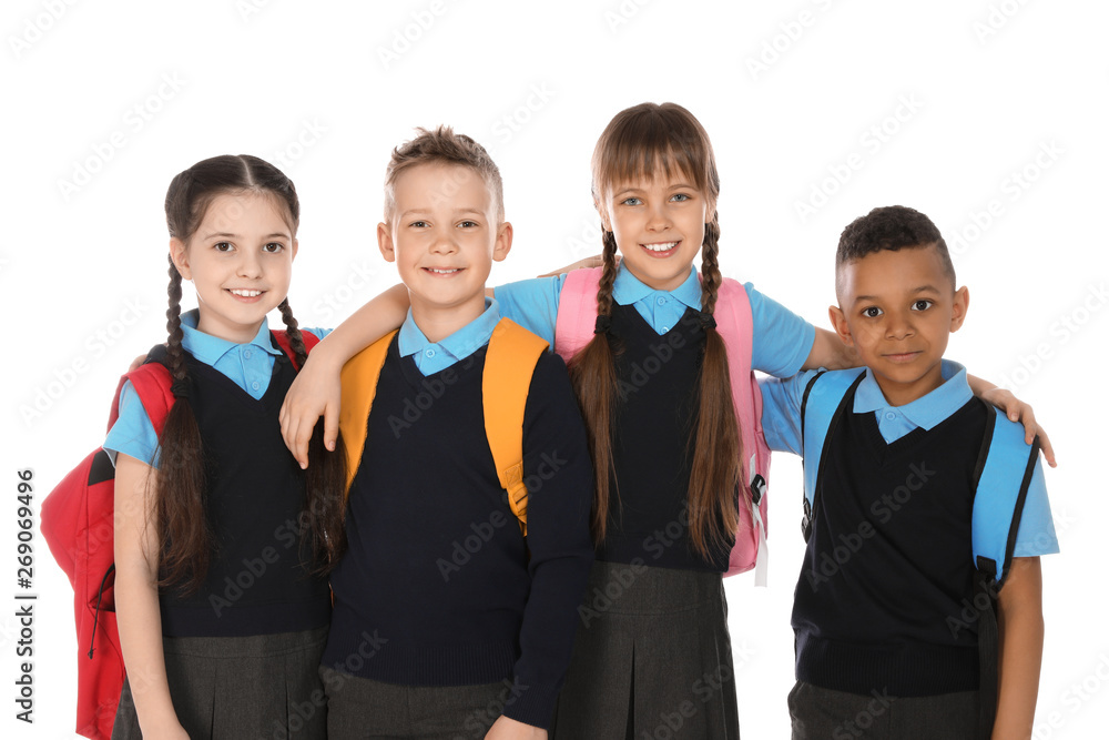 Portrait of cute children in school on background foto de Stock | Stock