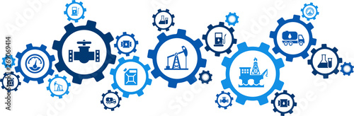 oil / gas industry concept with connected icons in cogwheels – vector illustration
