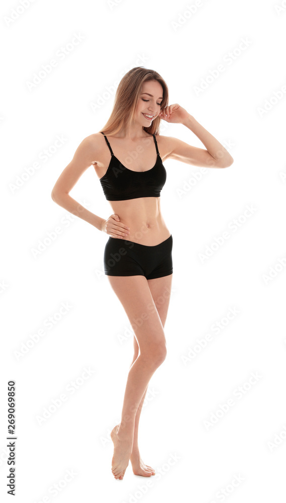 Young slim woman on white background. Perfect body Young slim woman on white background. Perfect body