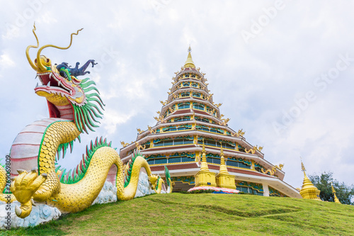 Golden dragon architecture statue in buddhist temple © themorningglory