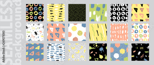 Trendy vector seamless colorful pattern with brush strokes. Design backgrounds for wallpaper, cover. Vector illustration