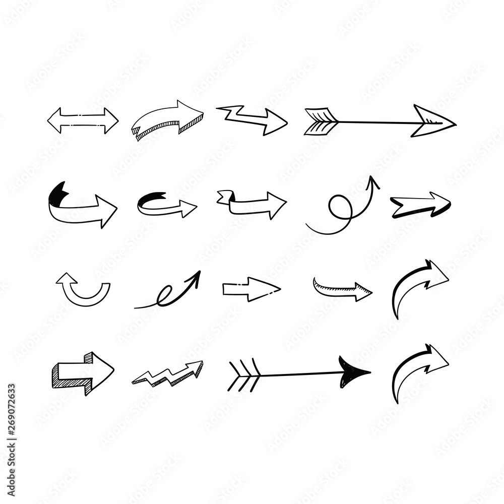 Arrow doodles set. Hand drawn sketch arrows vector collection.