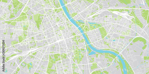 Mapa miasta wektor miejskich Warszawy, Polska