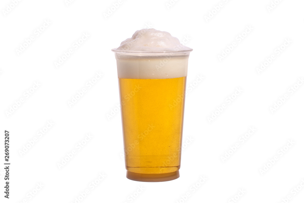 Plastic glass of beer on the white background Plastic glass of beer on the white background