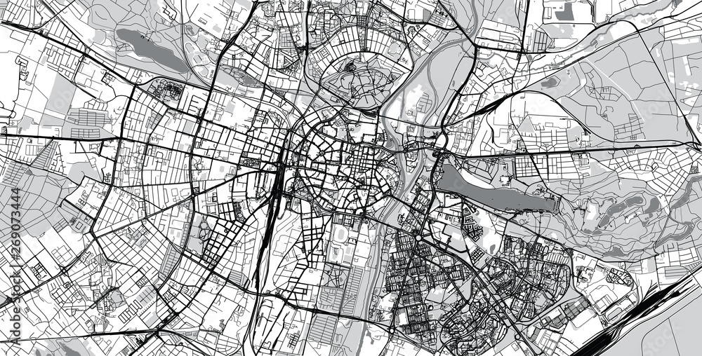 Fototapeta Miejski wektor mapa miasta Poznań, Polska