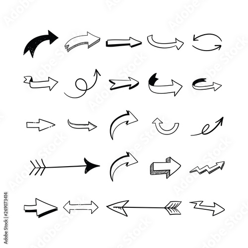 Arrow doodles set. Hand drawn sketch arrows vector collection.