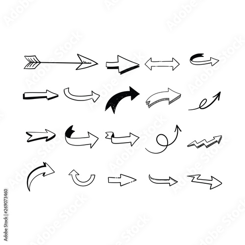 Arrow doodles set. Hand drawn sketch arrows vector collection.