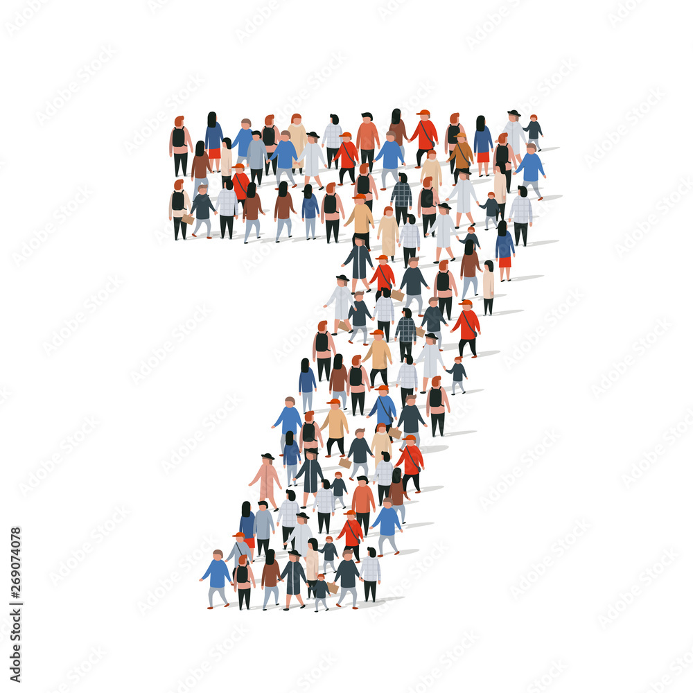 Large group of people in number 7 seven form Large group of people in number 7 seven form