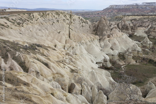 Landscapes of Cappadocia valleys with tuff towers, Turkey
