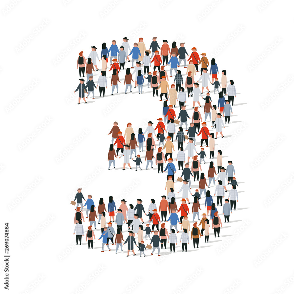 Large group of people in number 3 three form Large group of people in number 3 three form