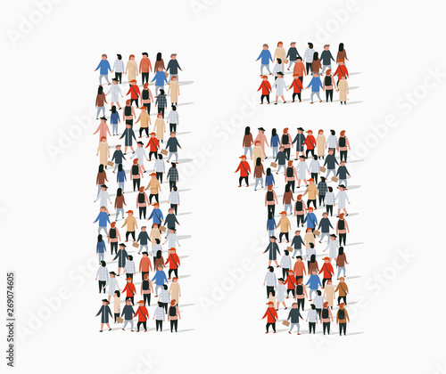 Large group of people in letter I form